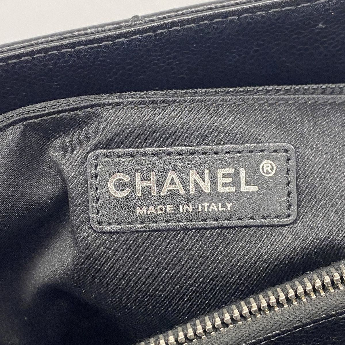 Chanel Chain Tote Bag Quilted Caviar Leather Black Silver — view 5