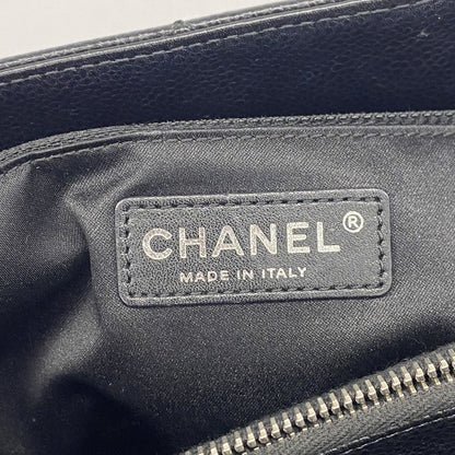 Chanel Chain Tote Bag Quilted Caviar Leather Black Silver — view 5