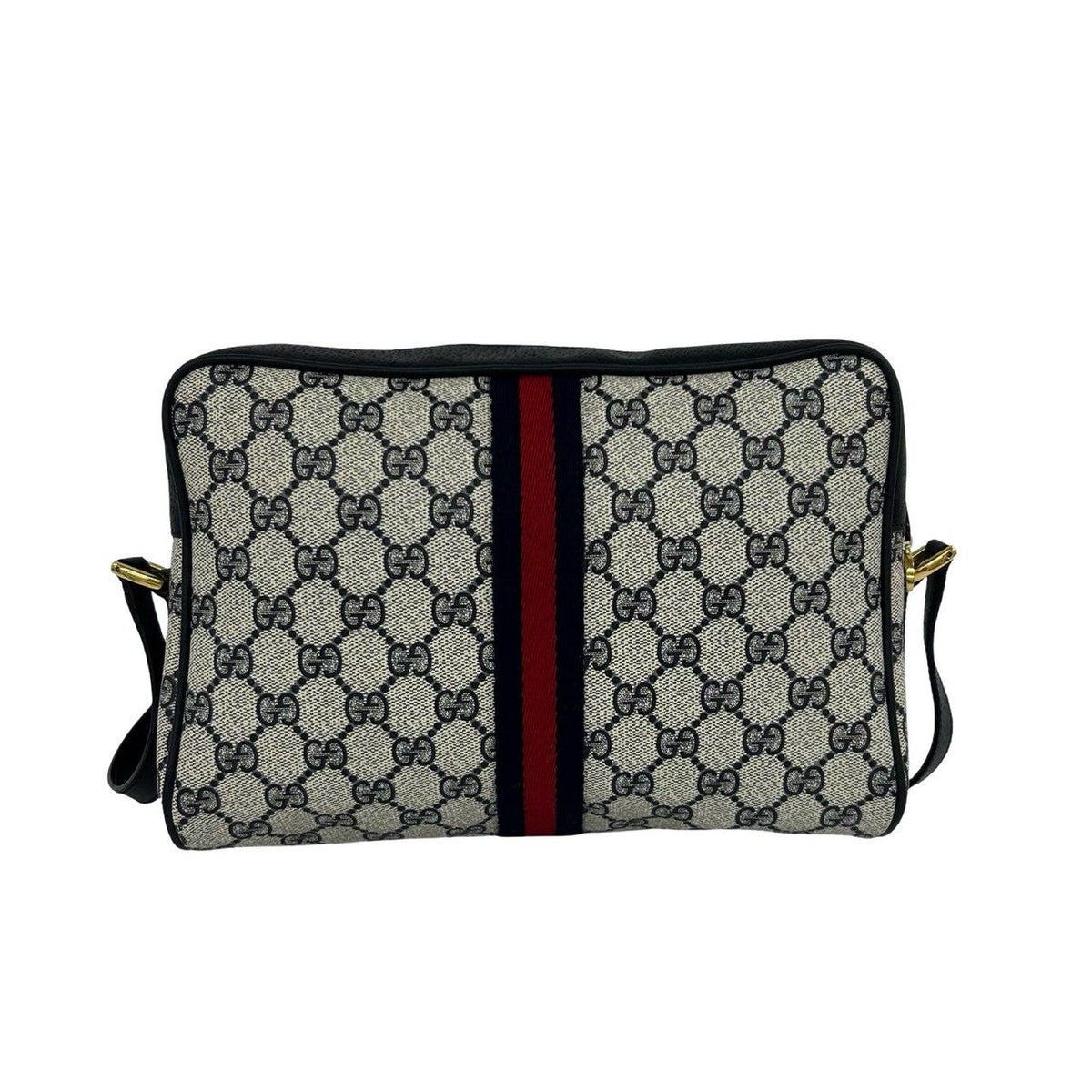Gucci Vintage Sherry Line GG Logo Leather Shoulder Bag Navy — view 3