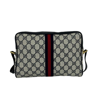 Gucci Vintage Sherry Line GG Logo Leather Shoulder Bag Navy — view 3