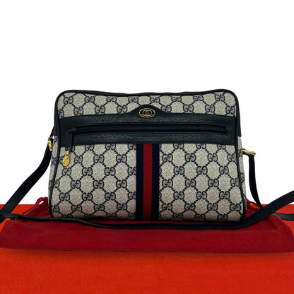 Gucci Vintage Sherry Line GG Logo Leather Shoulder Bag Navy