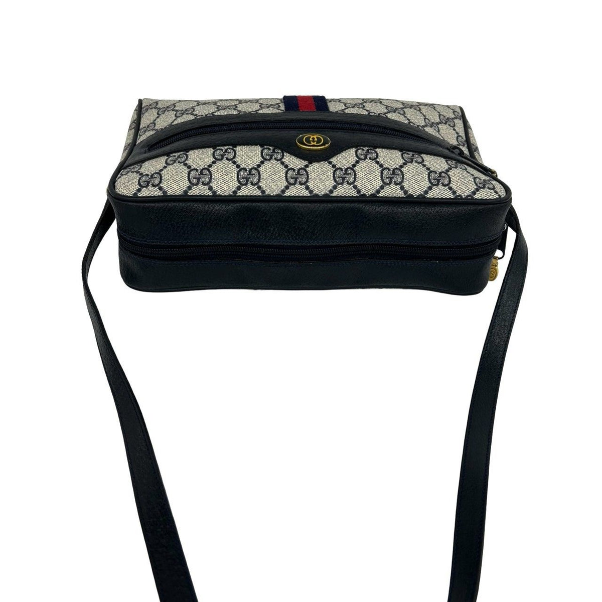 Gucci Vintage Sherry Line GG Logo Leather Shoulder Bag Navy — view 4