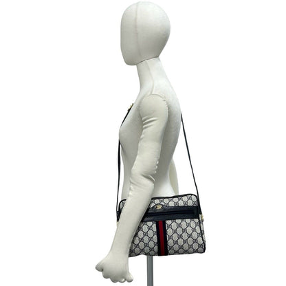 Gucci Vintage Sherry Line GG Logo Leather Shoulder Bag Navy — view 2