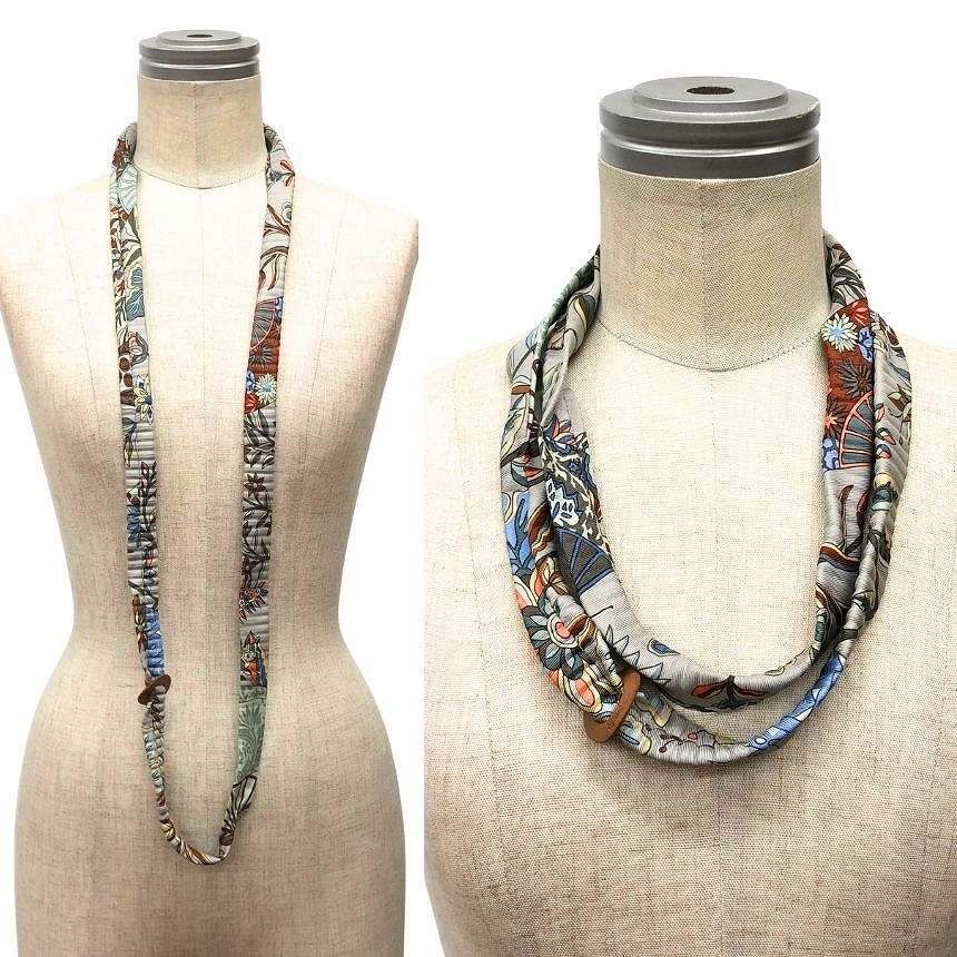 Hermes Petit H Silk Long Necklace Fleurs Et Papillons de Tissus Flower Blooming — view 2