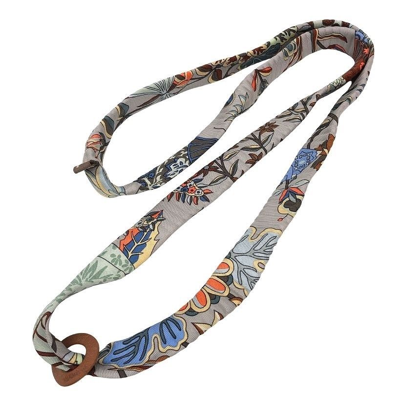 Hermes Petit H Silk Long Necklace Fleurs Et Papillons de Tissus Flower Blooming