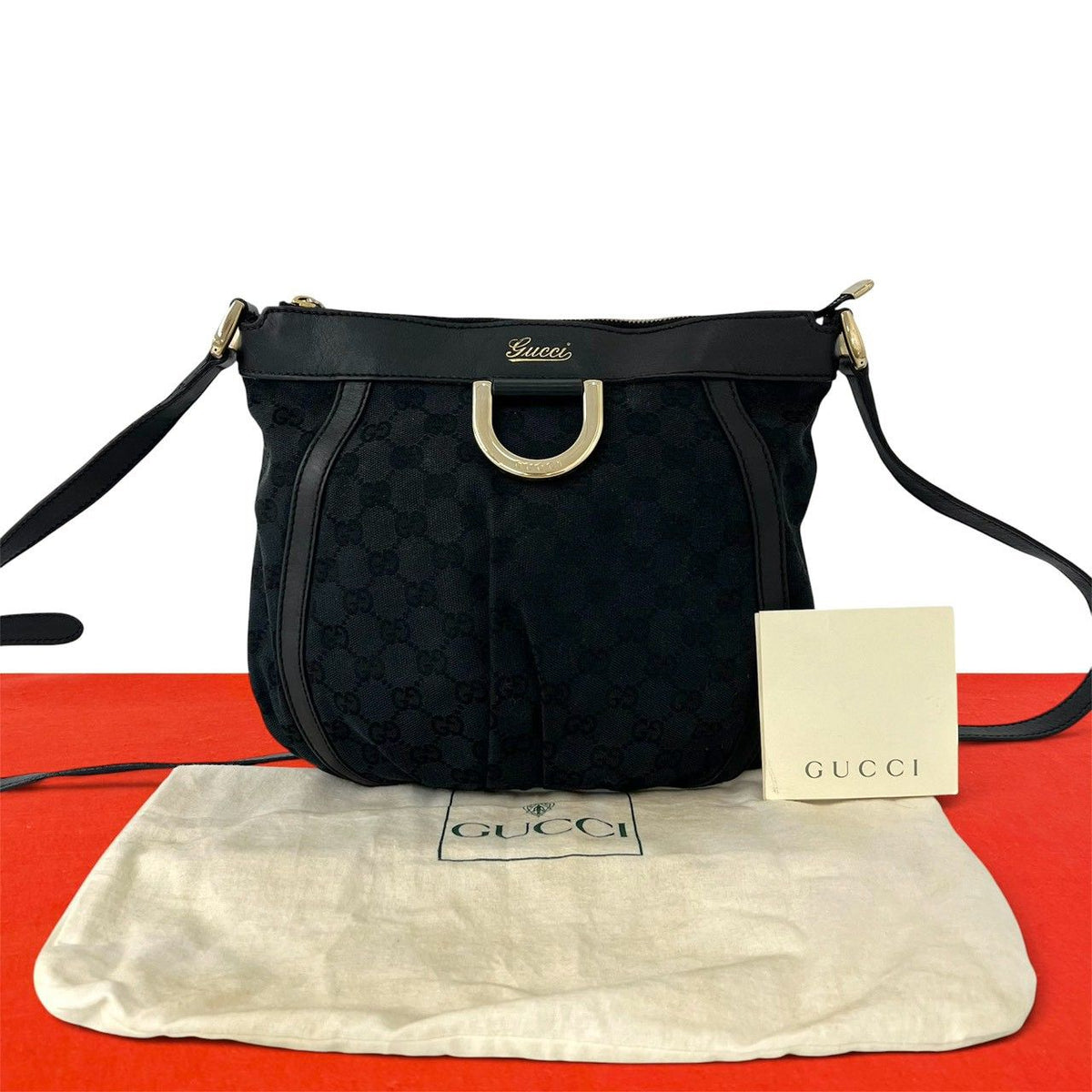 Gucci Abbey GG Supreme Pattern Logo Canvas Leather Shoulder Bag Crossbody Black