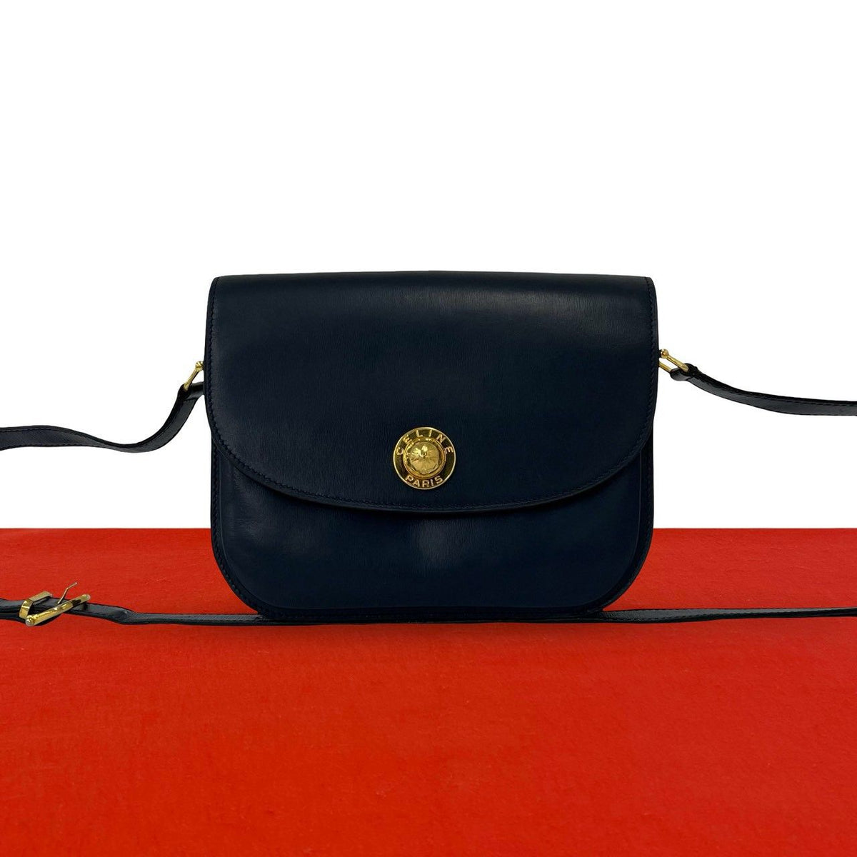 Celine Vintage Star Ball Logo Leather Mini Shoulder Bag Pochette Navy