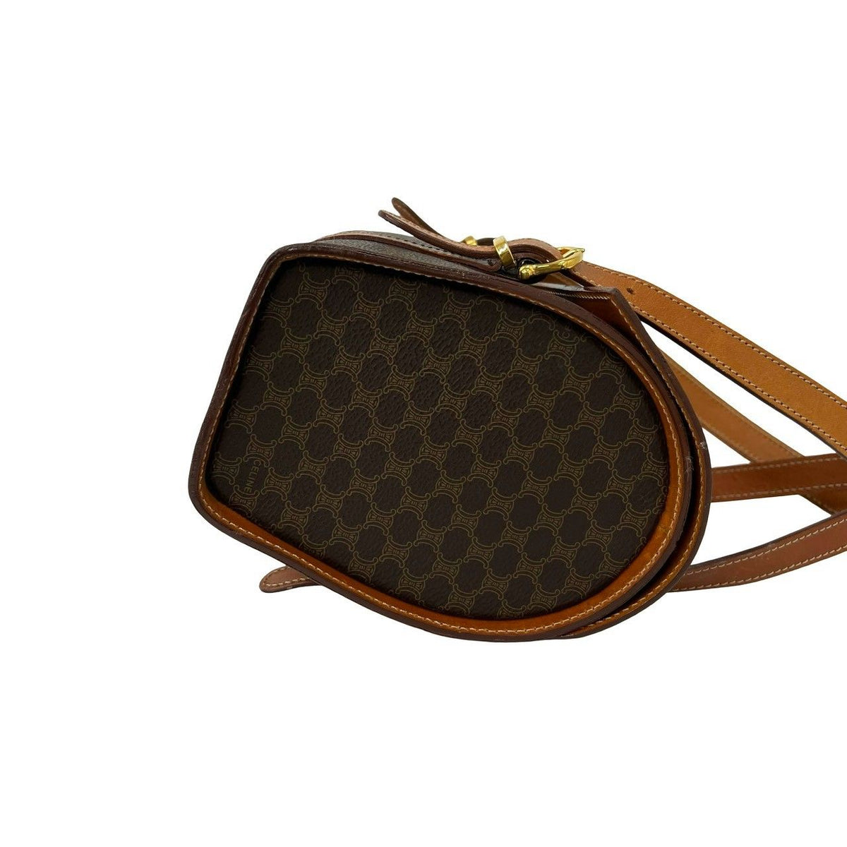 Celine Vintage Macadam Blason Pattern Logo Leather Mini Boston Bag Brown — view 6