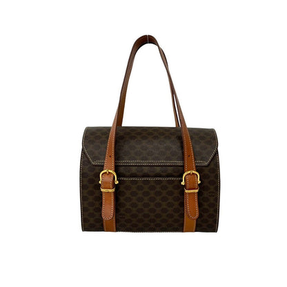 Celine Vintage Macadam Blason Pattern Logo Leather Mini Boston Bag Brown — view 3