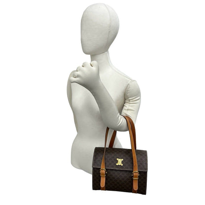 Celine Vintage Macadam Blason Pattern Logo Leather Mini Boston Bag Brown — view 2