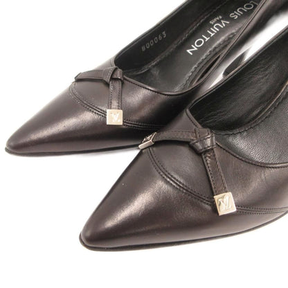 Louis Vuitton LV Monogram Metal Logo Leather Pumps Shoes Pointed Toe Ribbon — view 5