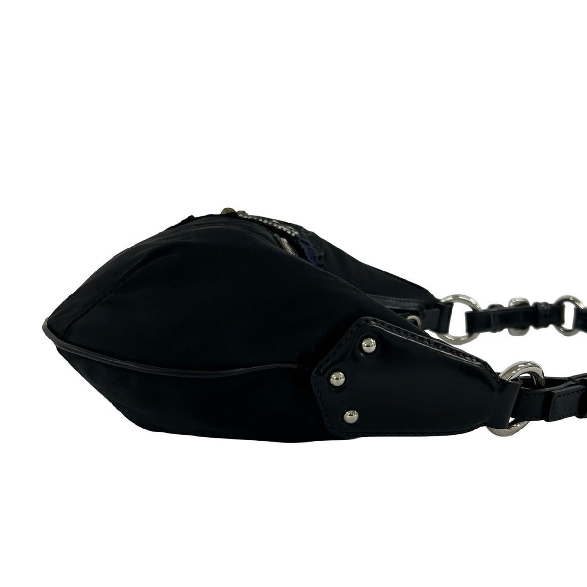 Prada Triangle Logo Tessuto Pocono Nylon Leather Shoulder Bag Black — view 6