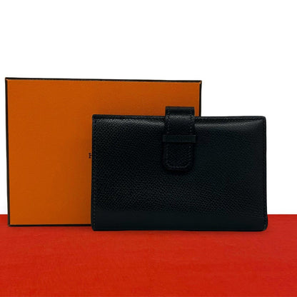 Hermes Jura Veau Epsom Bifold Wallet Mini Card Case Coin Purse Black