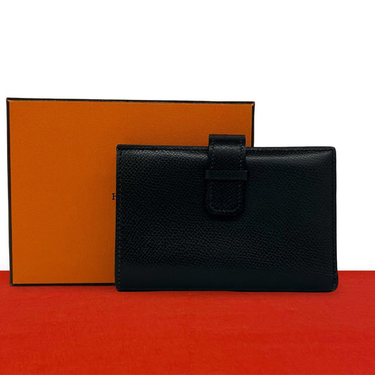 Hermes Jura Veau Epsom Bifold Wallet Mini Card Case Coin Purse Black