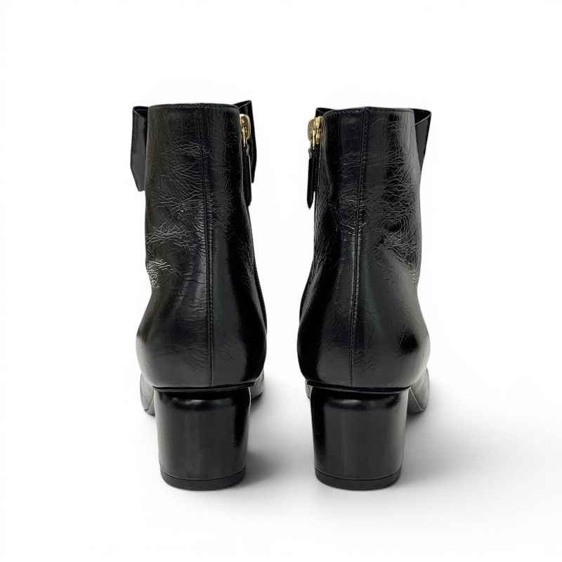 Chanel Boots Short Shoes Leather Fabric Black CC Logo Ribbon Pearl Crinkle — view 5