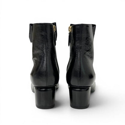 Chanel Boots Short Shoes Leather Fabric Black CC Logo Ribbon Pearl Crinkle — view 5
