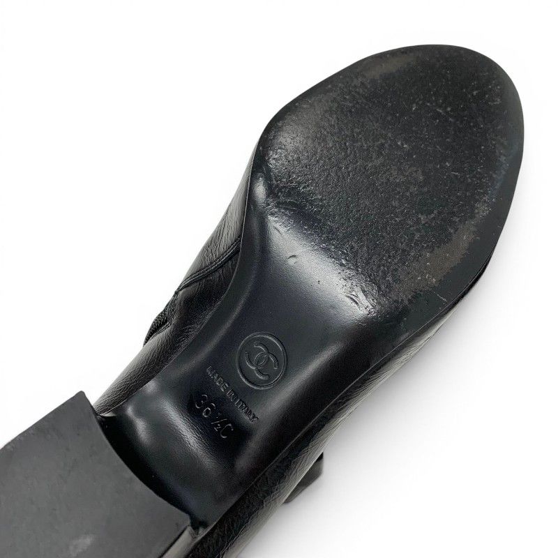 Chanel Boots Short Shoes Leather Fabric Black CC Logo Ribbon Pearl Crinkle — view 8