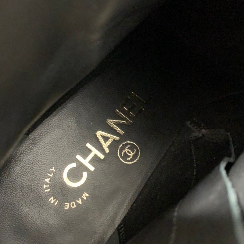 Chanel Boots Short Shoes Leather Fabric Black CC Logo Ribbon Pearl Crinkle — view 7