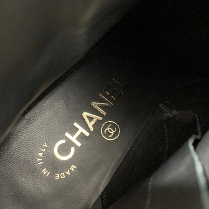 Chanel Boots Short Shoes Leather Fabric Black CC Logo Ribbon Pearl Crinkle — view 7