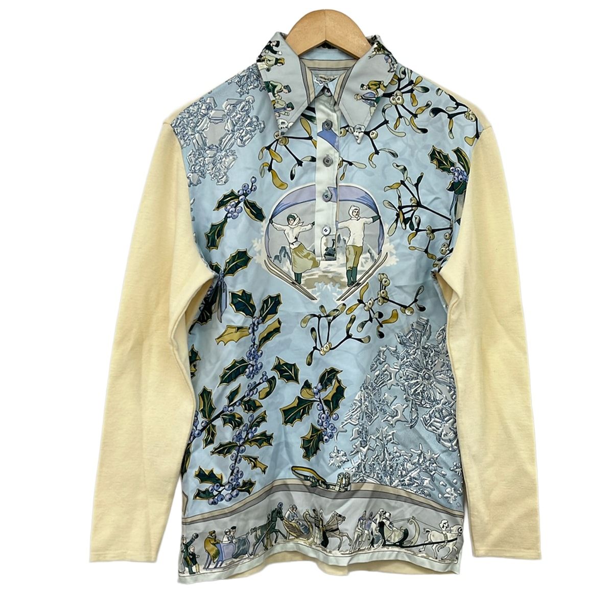 Hermes Long Sleeve Top Light Blue Ivory Multi M