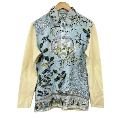 Hermes Long Sleeve Top Light Blue Ivory Multi M