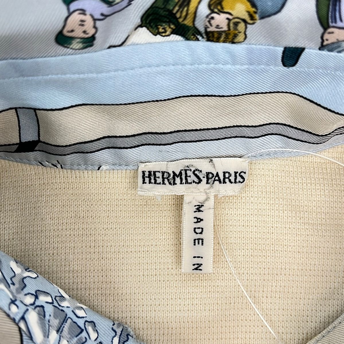 Hermes Long Sleeve Top Light Blue Ivory Multi M — view 3