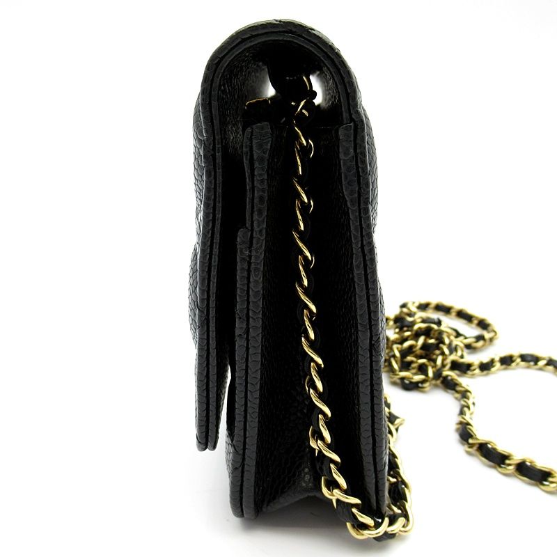 Chanel Quilted Chain Wallet Caviar Leather Shoulder Bag Black — view 2