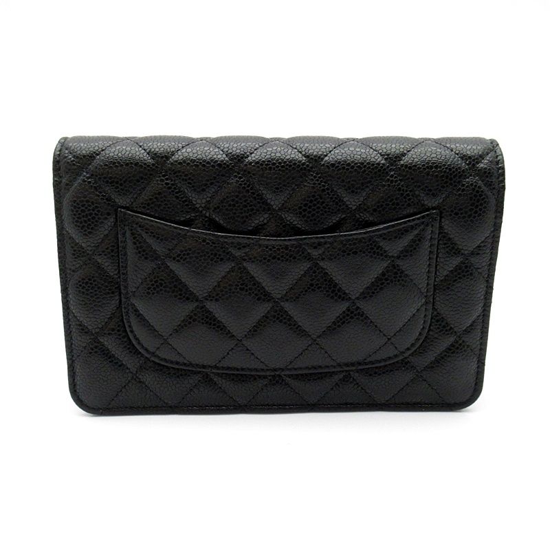 Chanel Quilted Chain Wallet Caviar Leather Shoulder Bag Black — view 3