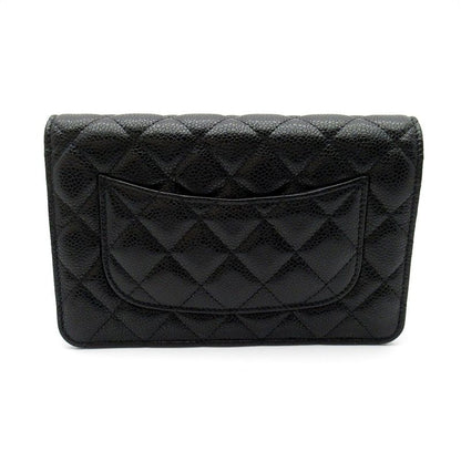Chanel Quilted Chain Wallet Caviar Leather Shoulder Bag Black — view 3