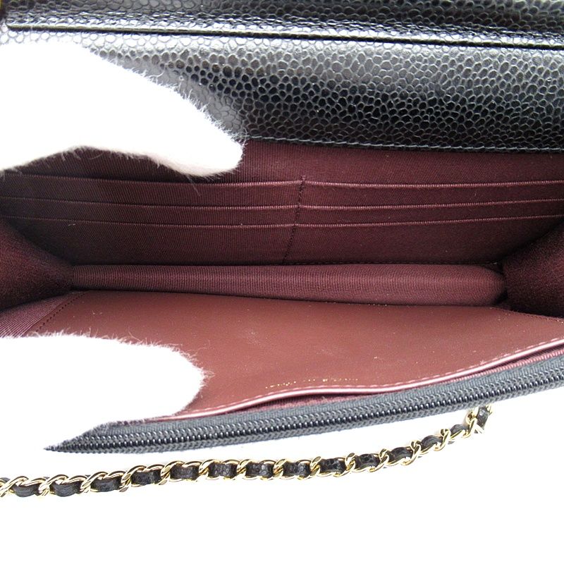 Chanel Quilted Chain Wallet Caviar Leather Shoulder Bag Black — view 6