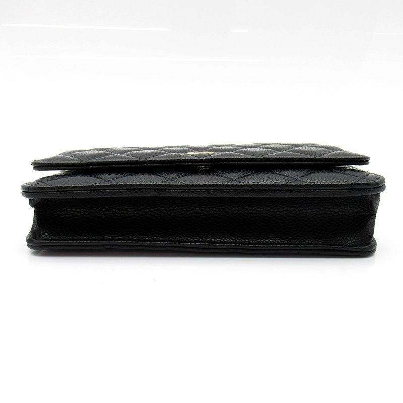 Chanel Quilted Chain Wallet Caviar Leather Shoulder Bag Black — view 5