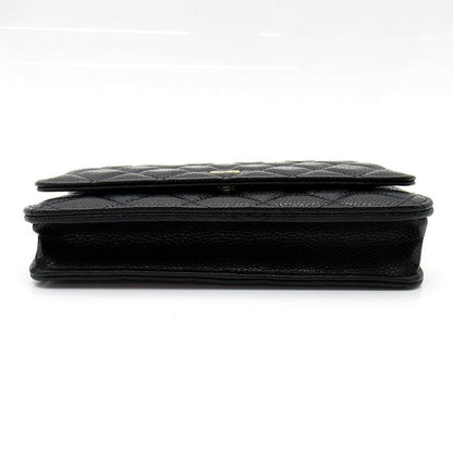 Chanel Quilted Chain Wallet Caviar Leather Shoulder Bag Black — view 5
