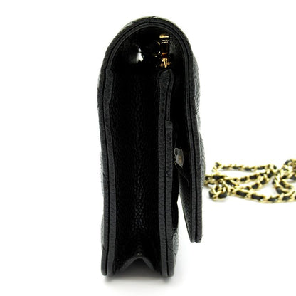 Chanel Quilted Chain Wallet Caviar Leather Shoulder Bag Black — view 4