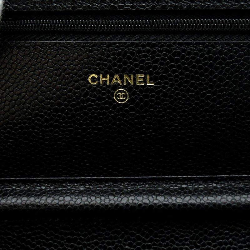 Chanel Quilted Chain Wallet Caviar Leather Shoulder Bag Black — view 7