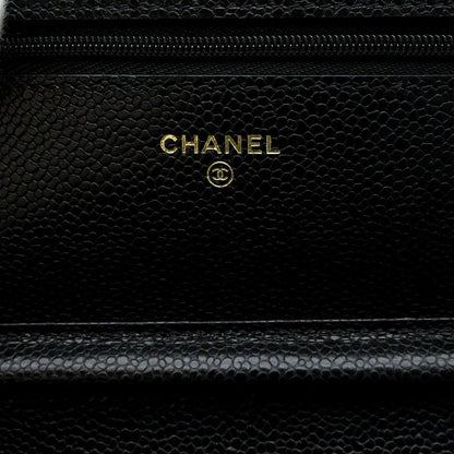 Chanel Quilted Chain Wallet Caviar Leather Shoulder Bag Black — view 7
