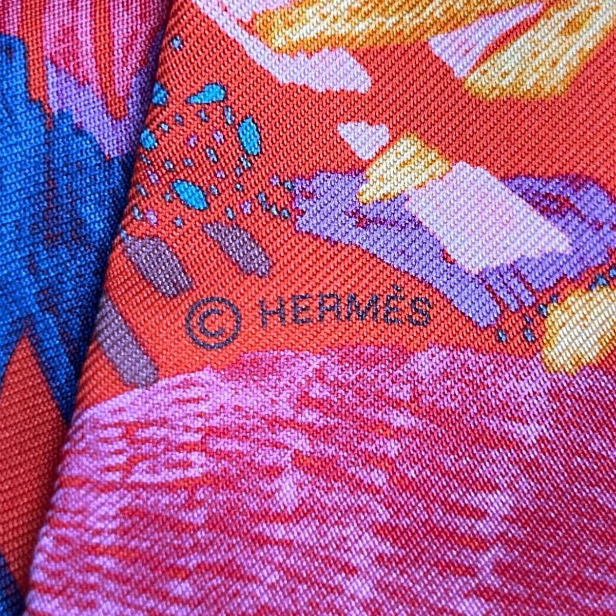 Hermes Scarf Twilly Orange Light Blue Multi Ribbon Floral Pattern — view 2