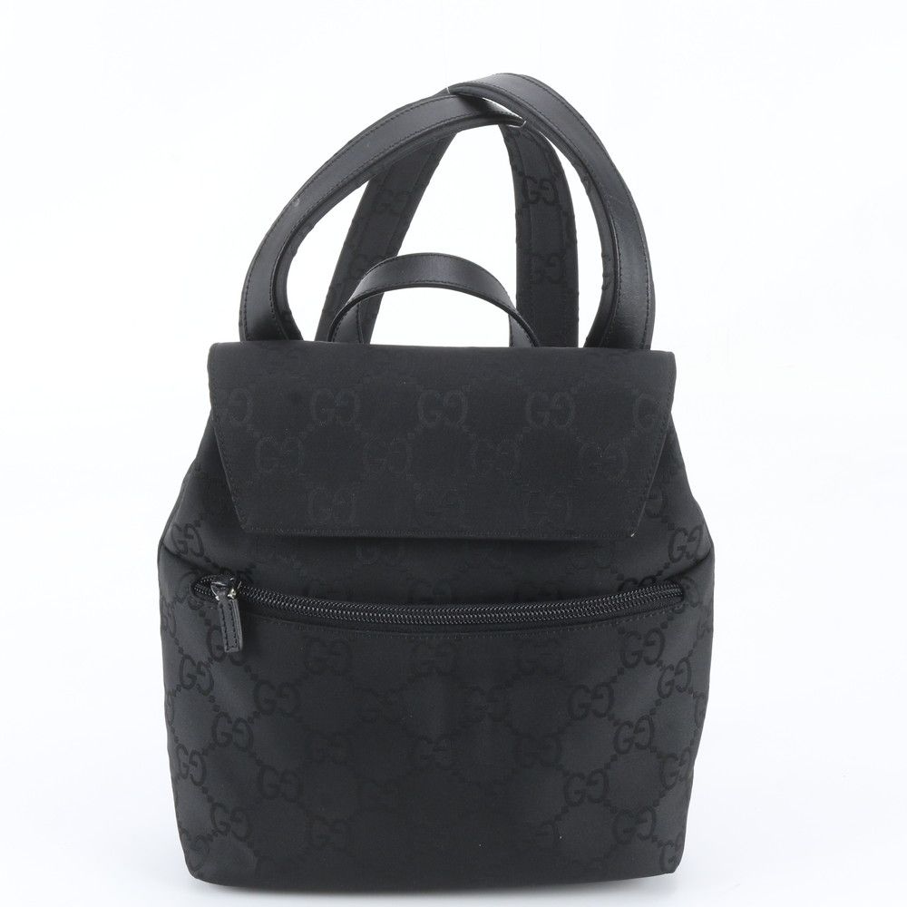 Gucci GG Nylon Leather Backpack Shoulder Bag Black