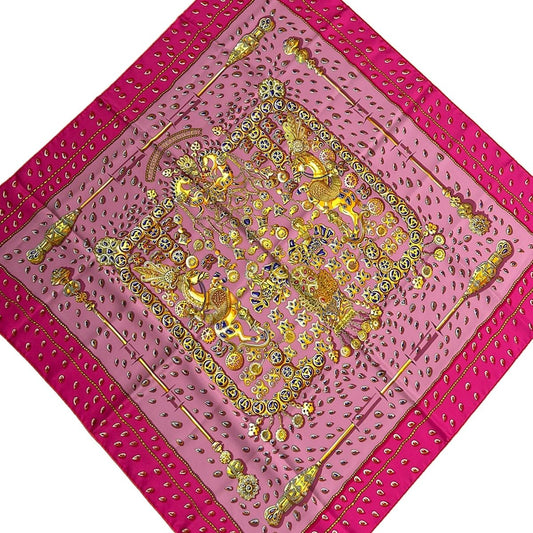 Hermes Scarf Carre 90 Pink Gold Tresor Retrouves Hidden Treasure