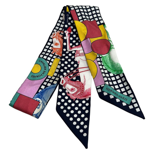 Hermes Scarf Twilly Black Pink Multi Ribbon Cavaliere en Formes