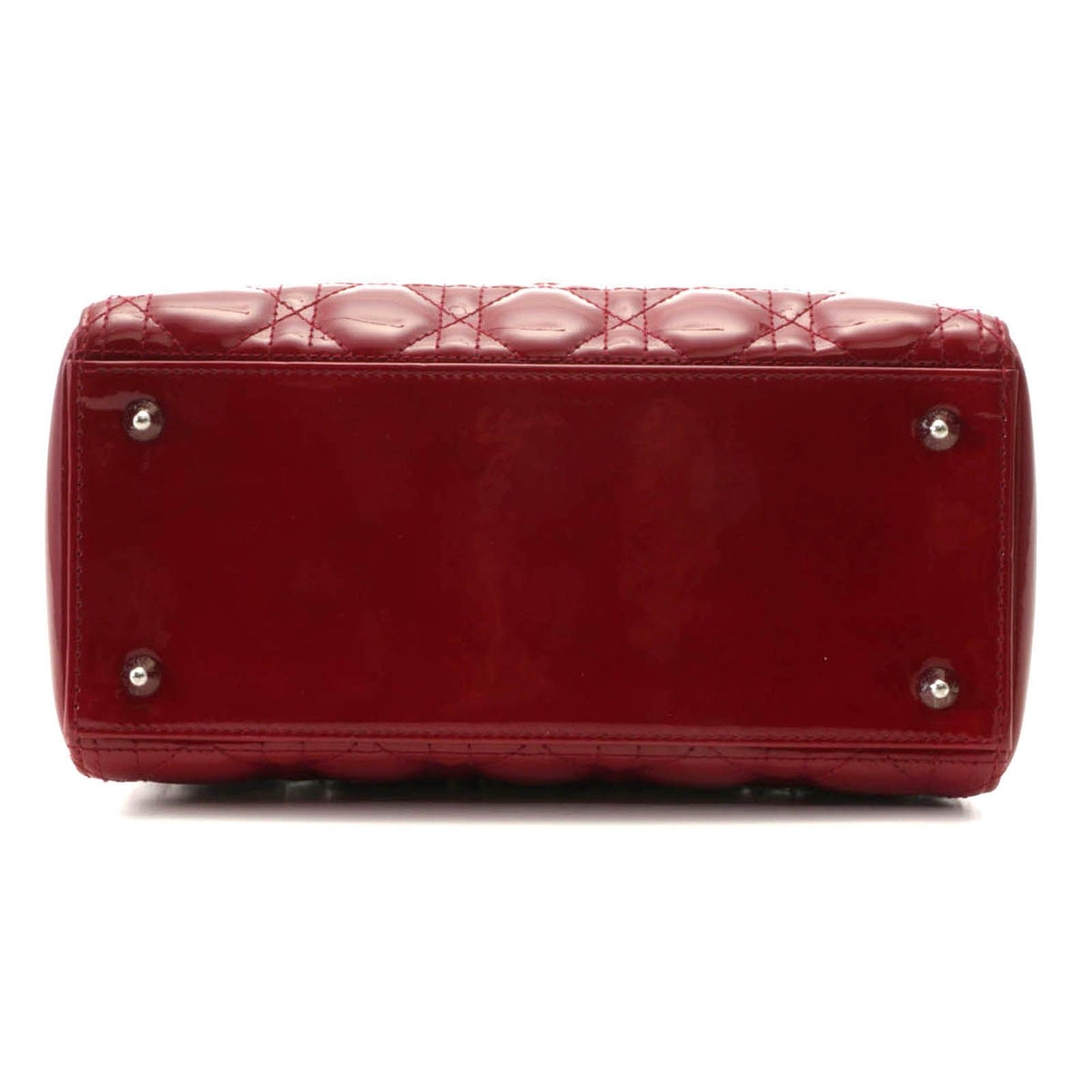 Dior Cannage Lady Dior Handbag Medium Patent Leather Red Silver Plate — view 3