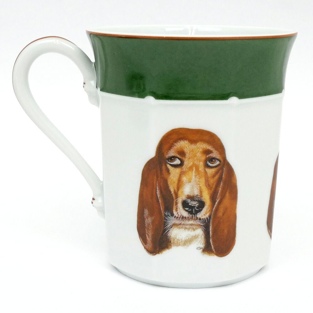 Hermes Tea Cup & Saucer Bazett Hound Chasse Green Coffee C&s Ceramics Dog — view 3