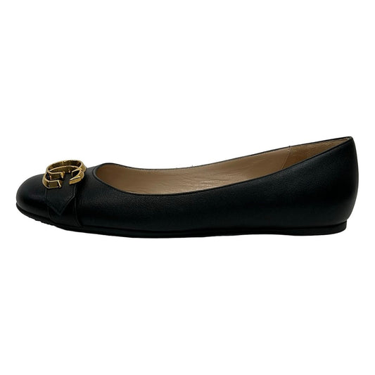 Gucci Flat Shoes Black Gold GG Marmont Leather