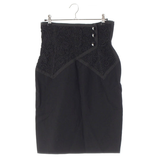 Saint Laurent Rive Gauche Wool Vintage Corset Embroidery Lace Fitted Skirt