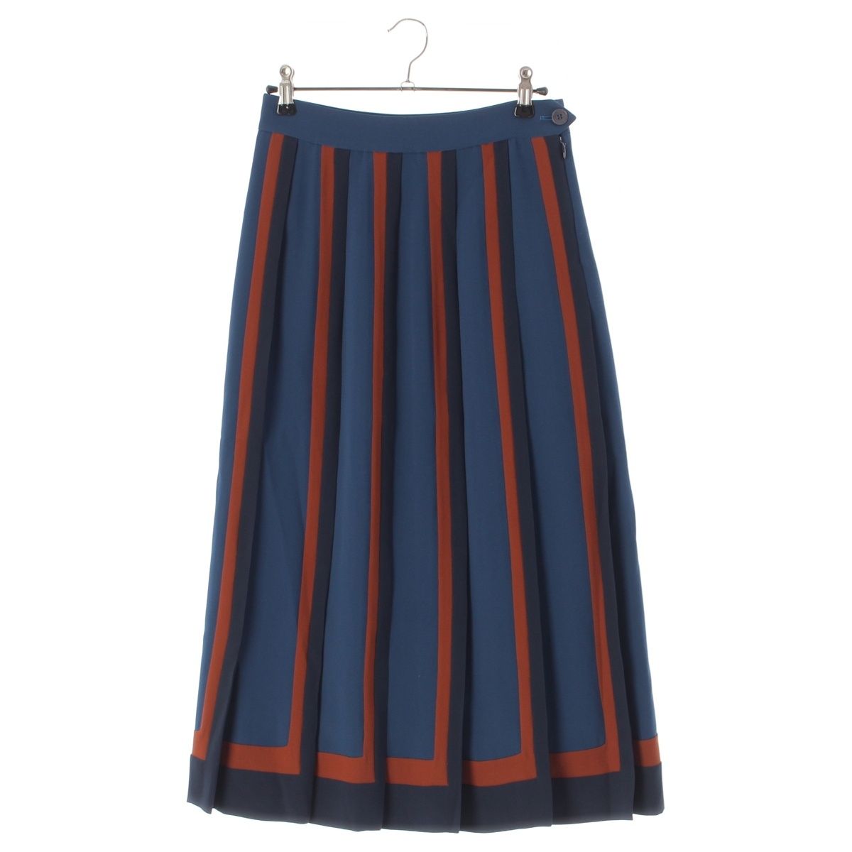 Loro Piana Silk Pleated Long Skirt Navy 36