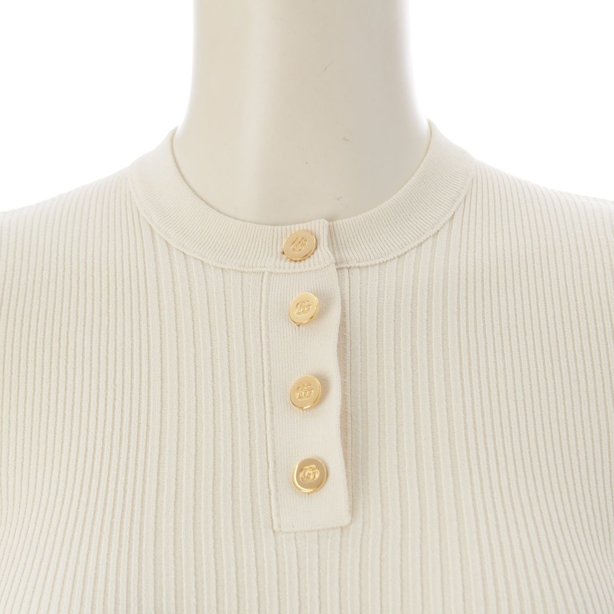 Gucci Viscose GG Button Henley Neck Knit Top Ivory Sweater — view 5