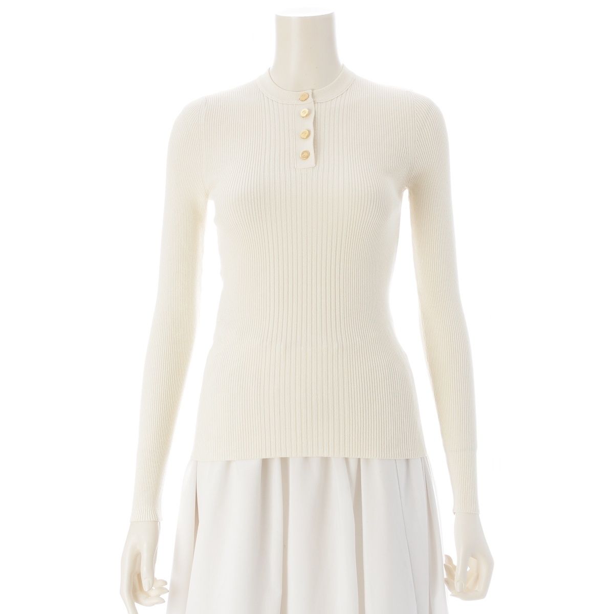 Gucci Viscose GG Button Henley Neck Knit Top Ivory Sweater