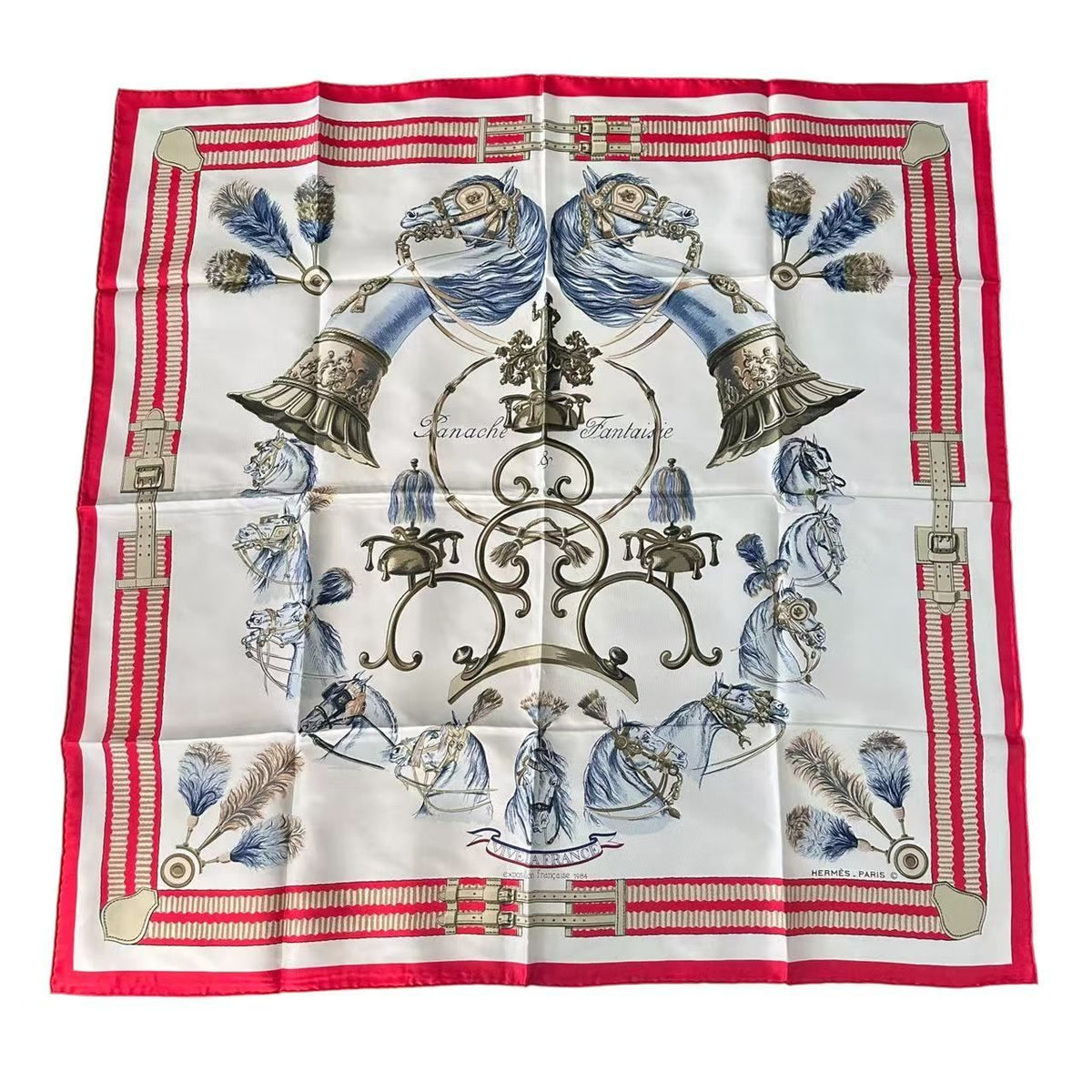 Hermes Carre 90 Scarf Silk Panache and Fantasie Red