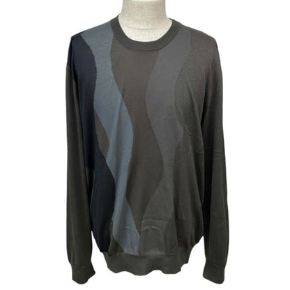 Hermes Long Sleeve Crew Neck Knit Sweater Cashmere Silk Dark Gray