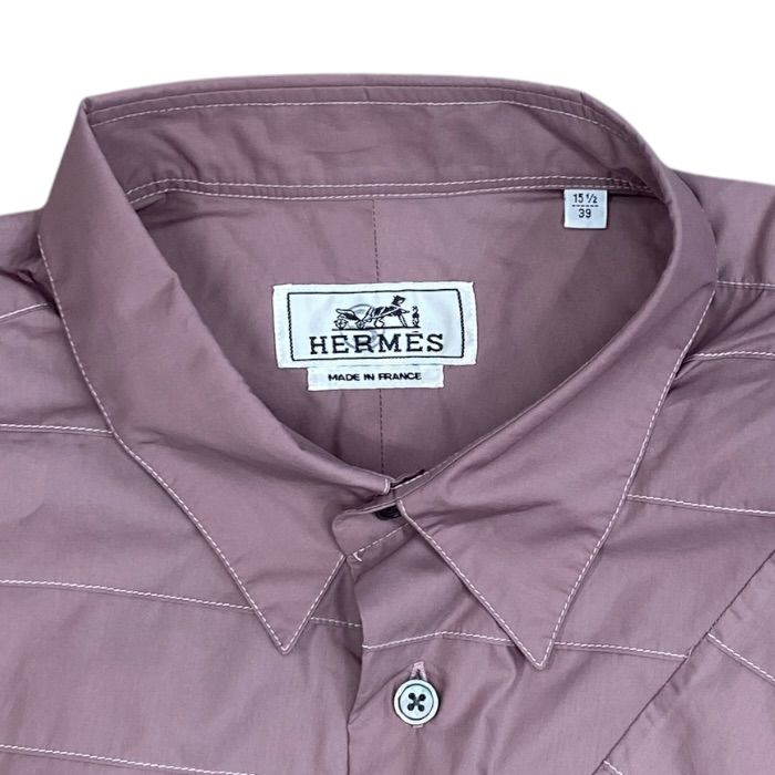 Hermes Design Stitch Long Sleeve Shirt Box Silhouette Cotton Polyamide Rose — view 5