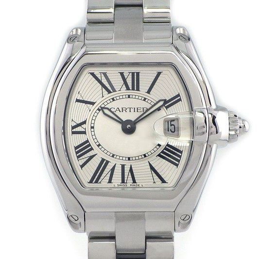 Cartier Watch Roadster SM Tonneau Silver Dial Roman Index Date Luminous Hand SS